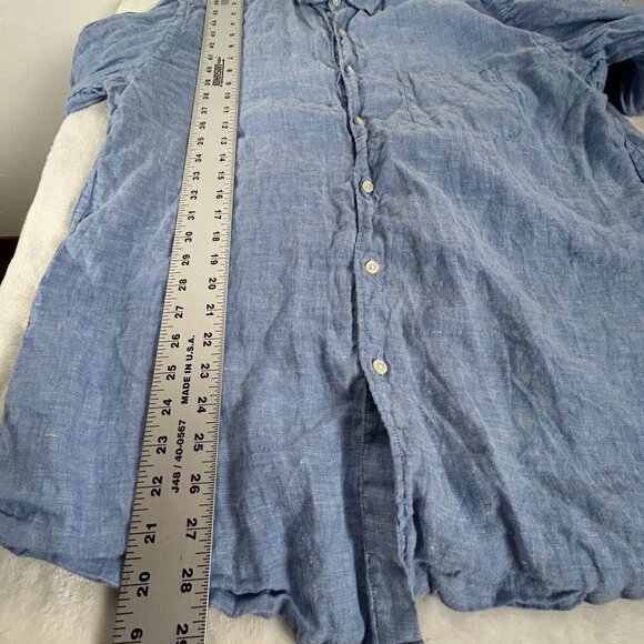 Uniqlo Mens Blue Linen Button-Up Long-Sleeve Shirt XL Pocket Casual Lightweight - Picture 7 of 8